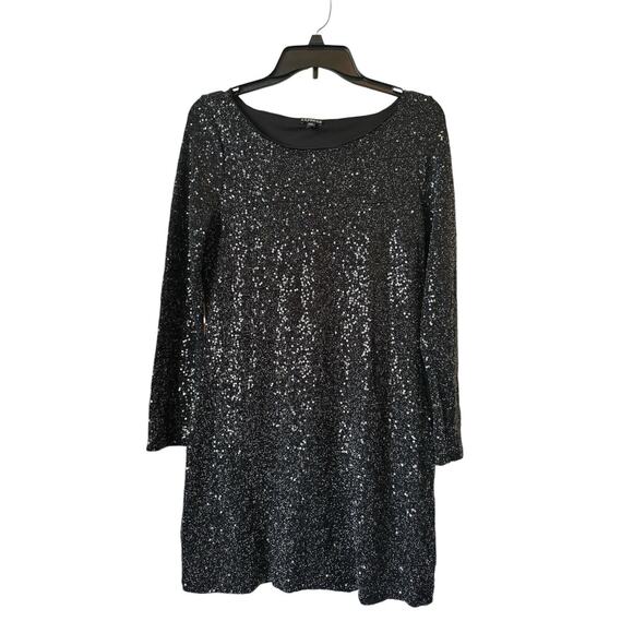 Express Women’s Mini Dress Sequins Tunic Micro Black Embellished Small Petite - Picture 2 of 7